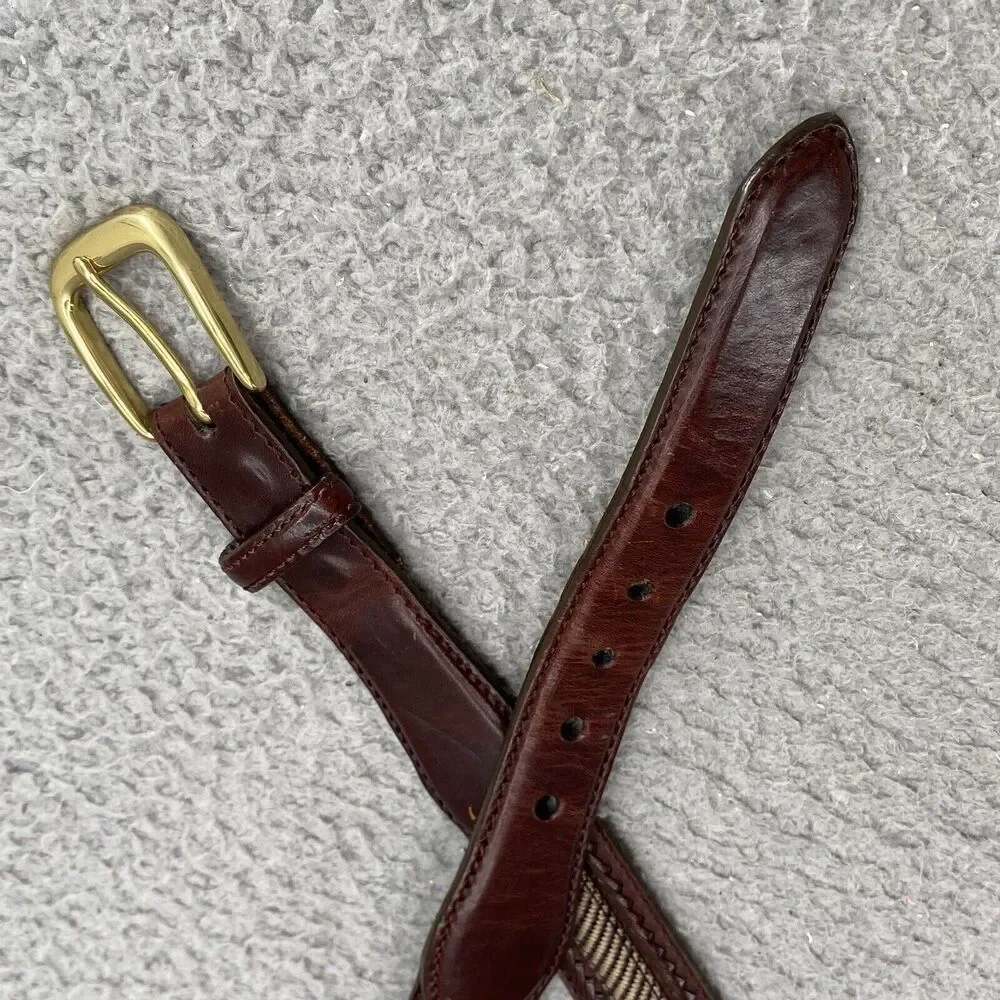Brighton Leather Camden Canvas Belt Men Brown Size 42 Knit Brass Buckle Corpcore